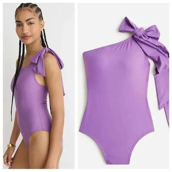 J. Crew Swimsuit Bow Lavender Purple Asymmetrical One Piece Shoulder VIOLA NWT - Picture 15 of 15